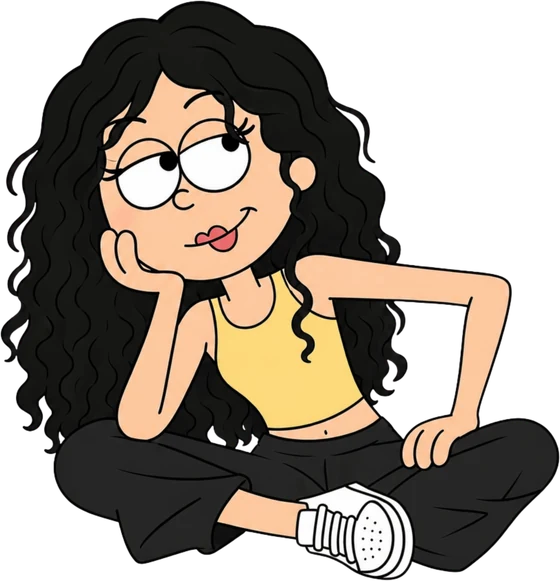 Illustration of Andie sitting, thinking